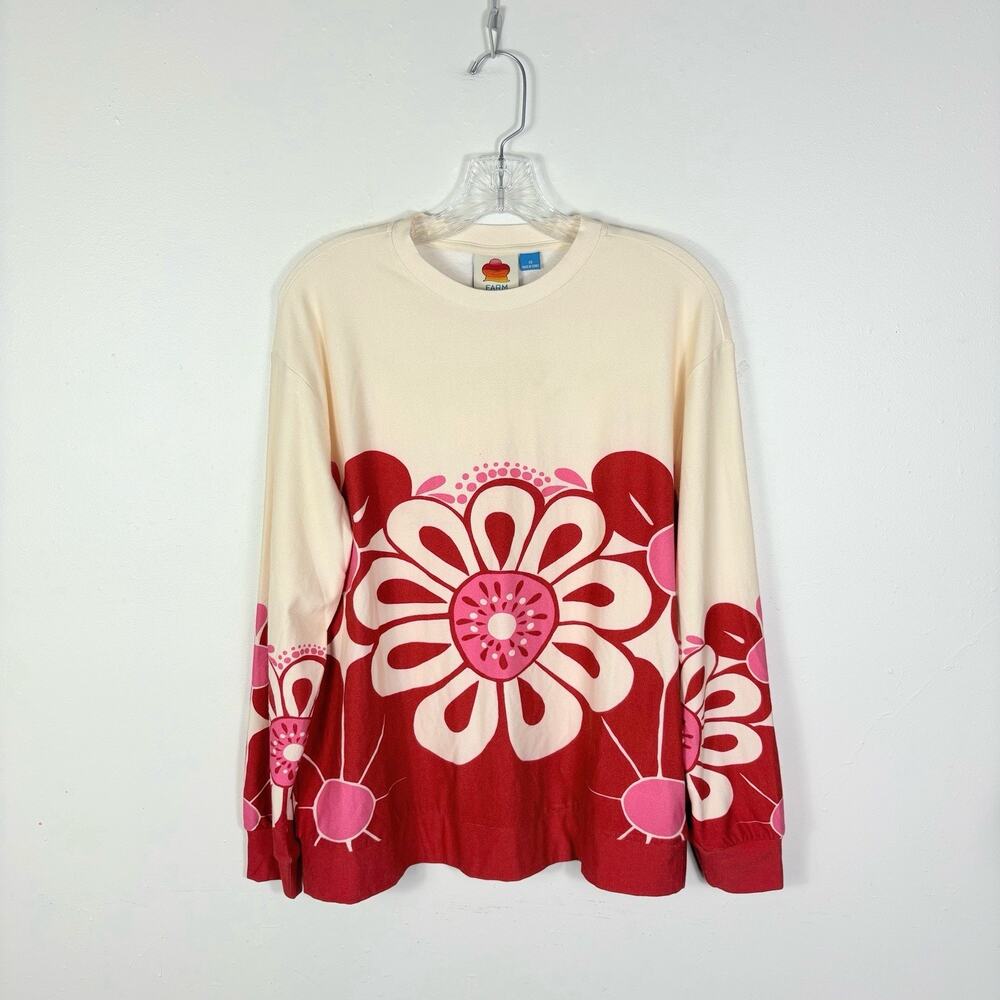 Farm Rio Anthropologie Top Women’s XS Red Cream Floral Long Sleeve Chic Boho